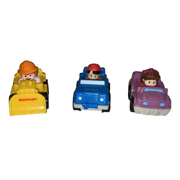 Fisher Price Little People Wheelies Mixed Lot of 3 Yellow Blue Purple - Picture 1 of 4